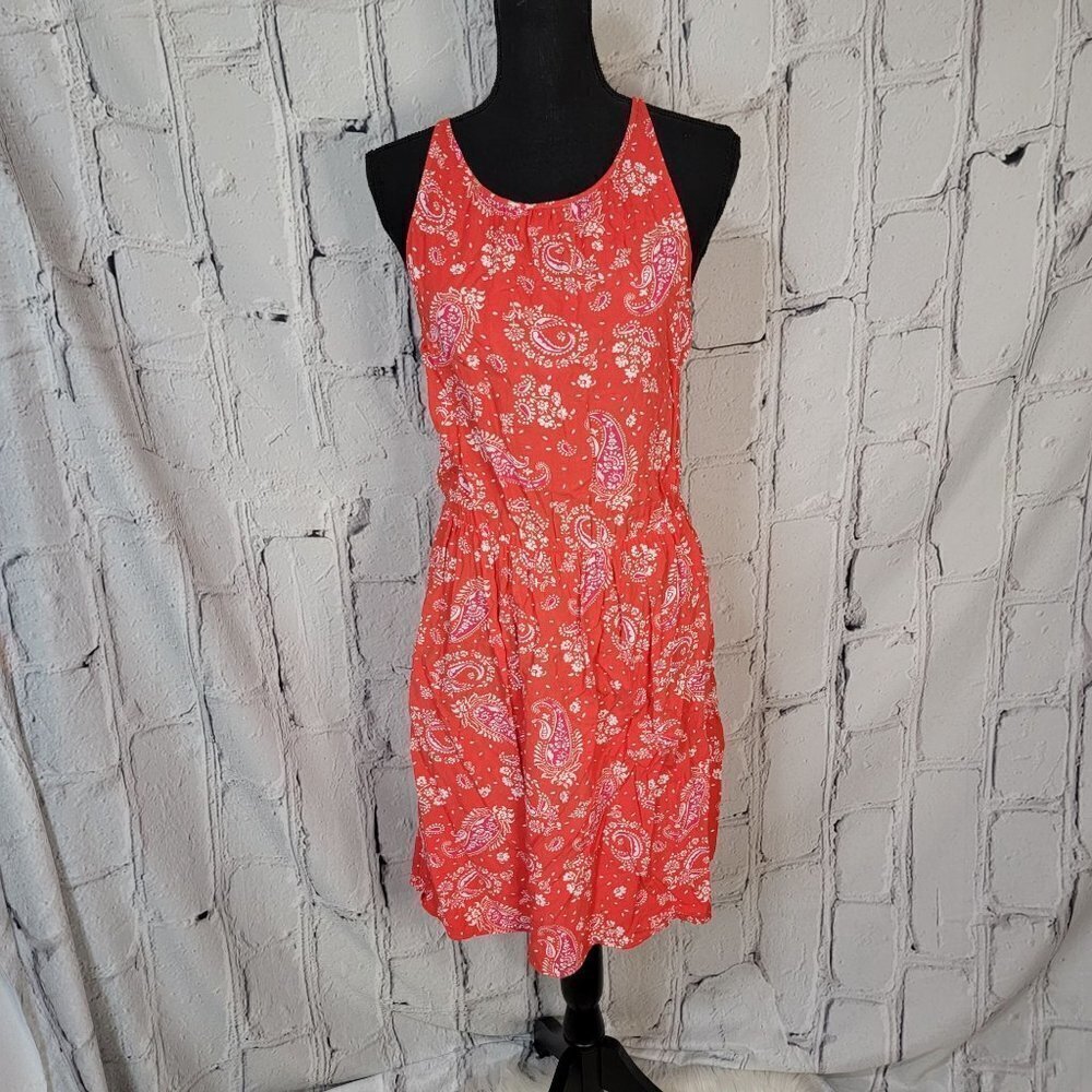 OLD Navy Red White Paisley Sleeveless Summer Sundress Midi Dress‎ sz M